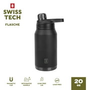 Swiss Tech Flasche Black 20oz Magnetic Cap Water Bottle, Triple-Wall Stainless, BPA-Free