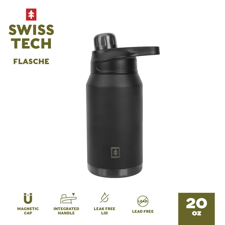 Swiss Tech Flasche Black 20oz Magnetic Cap Water Bottle, Triple