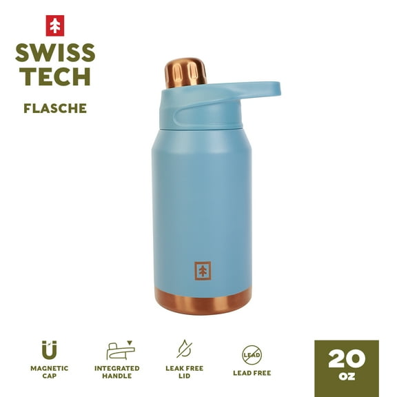 Swiss Tech Flasche Cresta Blue 20oz Magnetic Cap Water Bottle, Triple-Wall Stainless, BPA-Free