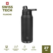 Swiss Tech Flasche Black 27oz Magnetic Cap Water Bottle, Triple-Wall Stainless, BPA-Free