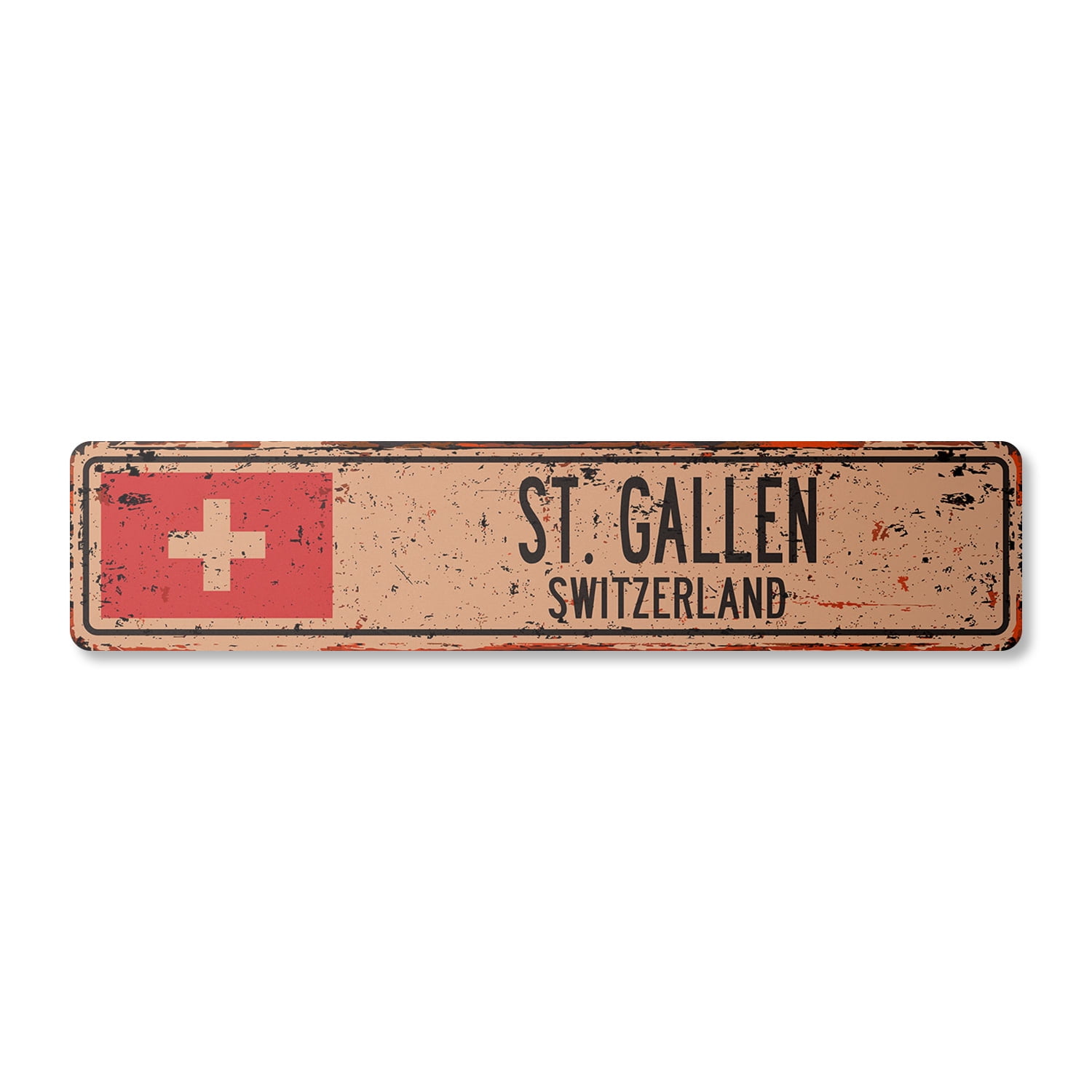ST. GALLEN SWITZERLAND Vintage Plastic Street Sign Swiss flag city ...