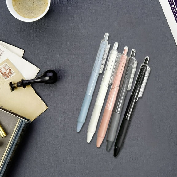 ST Head Fine Tip Marker Pen Set 5 Pack – Retractable Push Action Sign Pens, 0.5mm Smooth Fast-Drying Ink, Comfortable Rubber , Assorted Colors, Office Writing