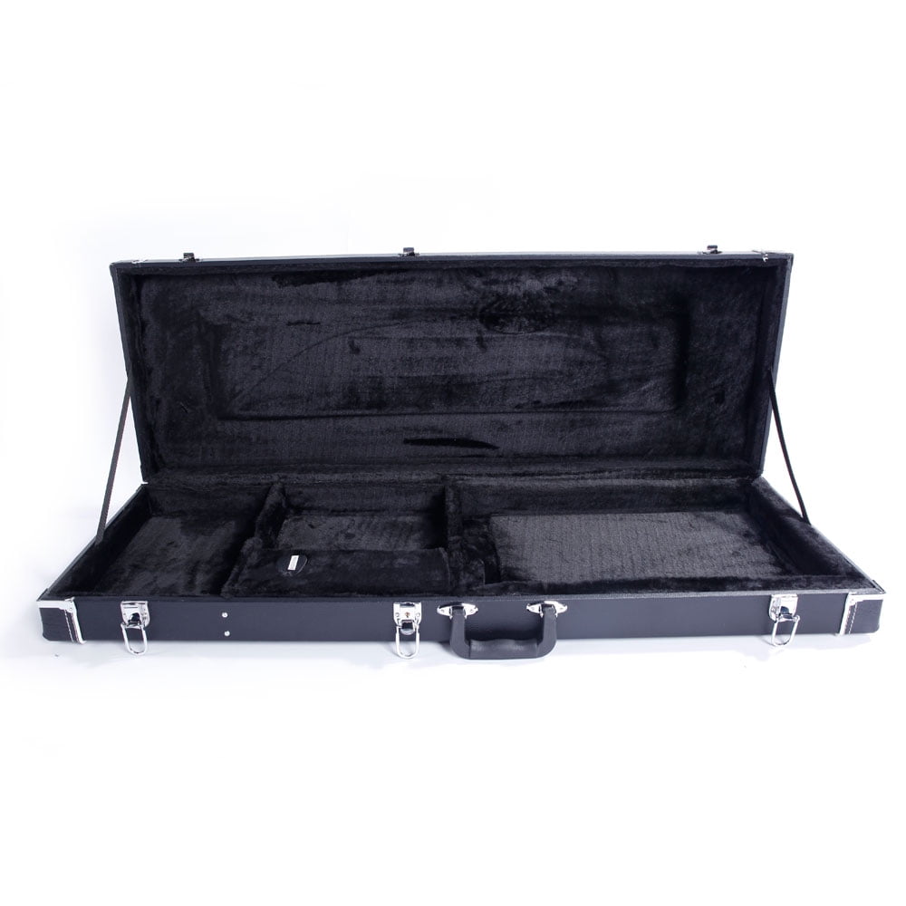 ST High Grade Electric Guitar Square Hard Case Lockable Wood Case With Plush Lining & Accessory Compartment Black