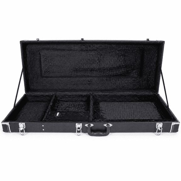ST High Grade Electric Guitar Square Hard Case Lockable Wood Case With Plush Lining & Accessory Compartment Black
