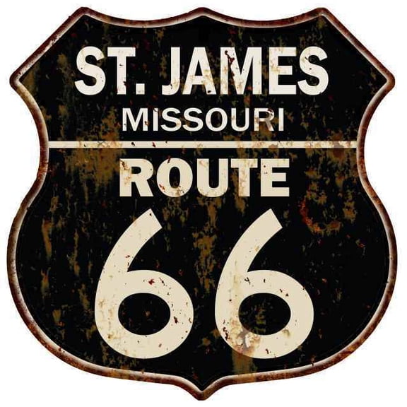 ST. JAMES, MISSOURI Route 66 Shield Metal Sign Man Cave Garage Size: 12"x 12"