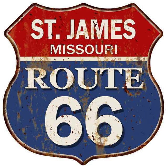 ST. JAMES, MISSOURI Route 66 Shield Metal Sign Man Cave Garage Size: 12"x 12"