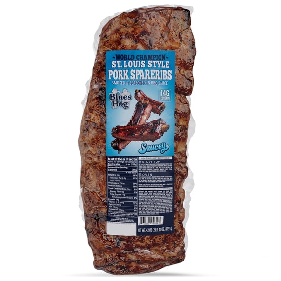 Blues Hog St. Louis Style Sauced Pork Spare Ribs, Hardwood Smoked, 42 oz.