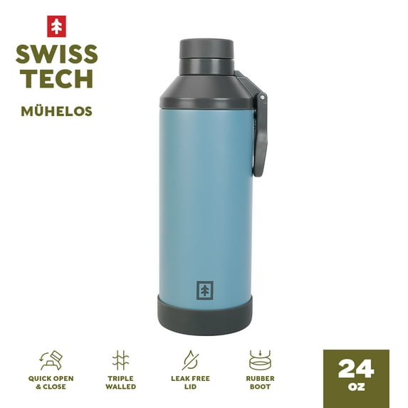 Swiss Tech Muhelos Cresta Blue 24oz Water Bottle, Double-Wall Copper Lined, Leak Proof