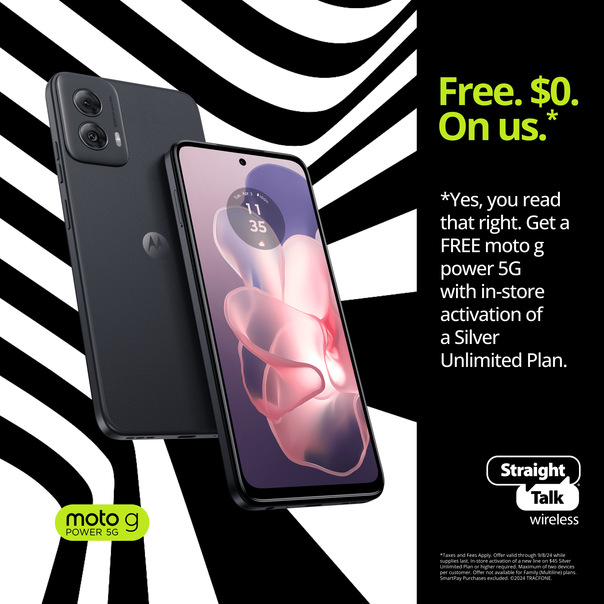 Straight Talk Motorola Moto G Power 5G (2024), 128GB, Black Prepaid