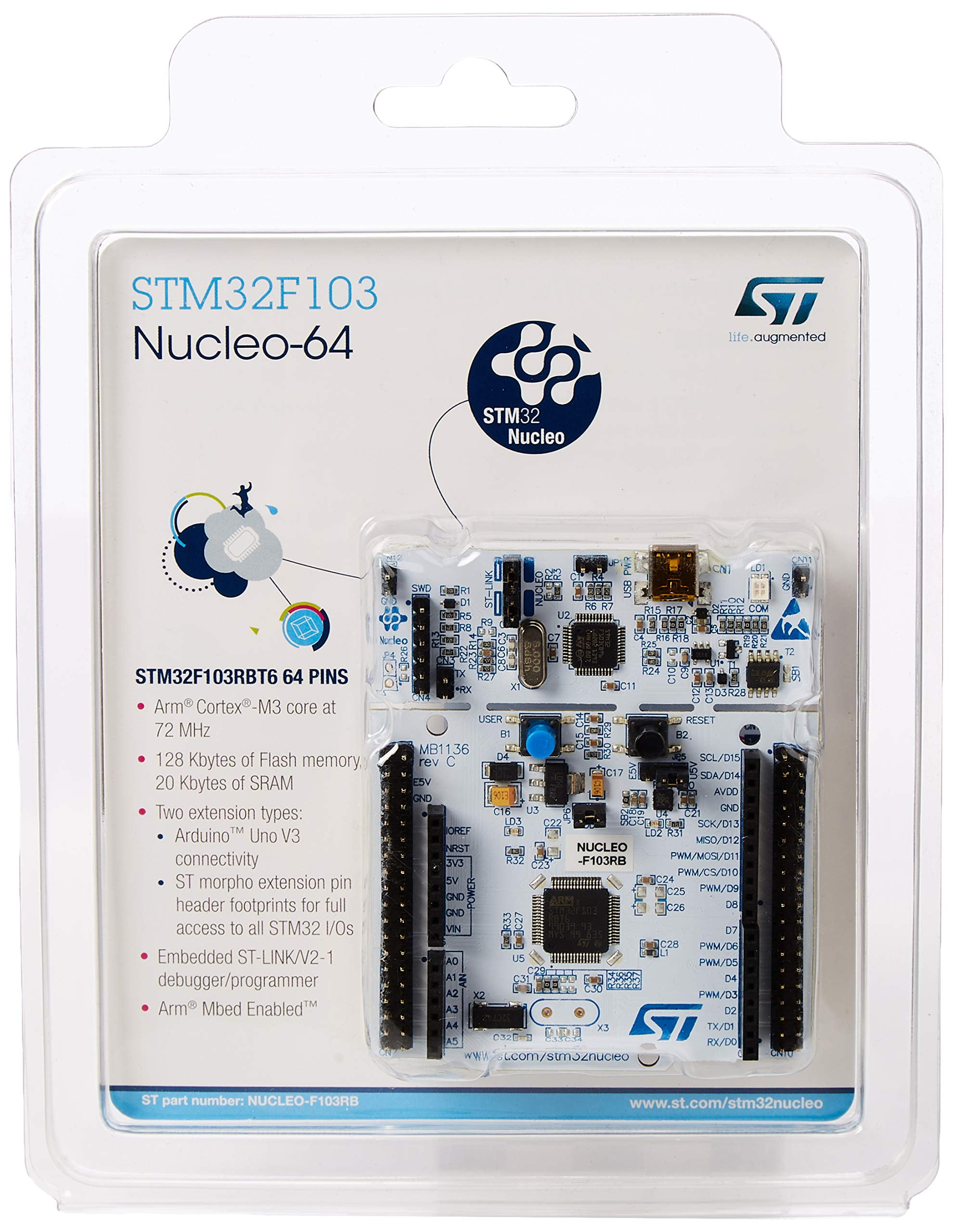 ST NUCLEO-F103RB Development board for STM32 F1 series - with STM32F103RBT6 MCU compatible Arduino