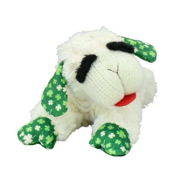 Multipet St. Patrick's Day Plush Lamb Chop Dog Toy with Squeaker, Medium, Shamrock Pattern
