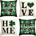 thumbnail image 1 of ST Patricks Day Buffalo Plaid Love Home Clover Throw Pillow Covers, 18 x 18 Inch Lucky Charm Shamrocks Decoration for Sofa Couch Set of 4, 1 of 1