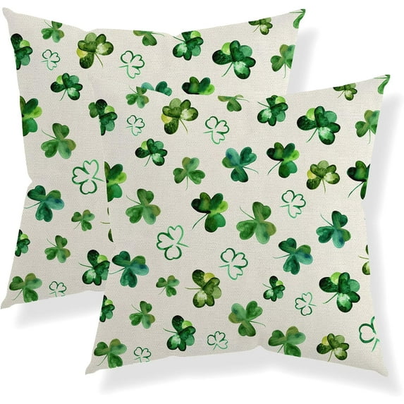 ST Patricks Day Pillow Covers 16x16 Set of 2, ST Patricks Day Lucky Clover Decorations Throw Pillows Outdoor Green Shamrocks Decor Cushion Case Decorations for Home Couch Sofa