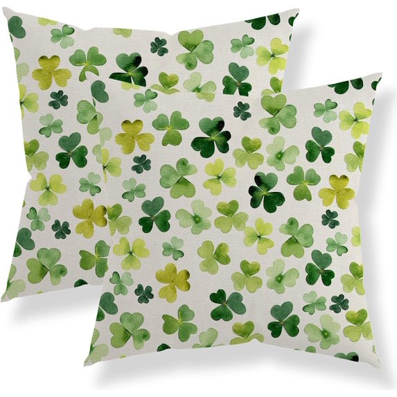 ST Patricks Day Pillow Covers 18x18 Set of 2, ST Patricks Day Decorations Green Shamrocks Throw Pillows Outdoor Lucky Clover Decor Cushion Case Decorations for Home Couch Sofa