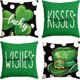 thumbnail image 1 of ST Patricks Day Polka Dots Lucky Clover Hat Irish Kisses Shamrocks Wishes Throw Pillow Covers, 18 x 18 Inch Decoration for Sofa Couch Set of 4, 1 of 6
