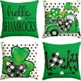 thumbnail image 1 of ST Patricks Day Polka Dots Lucky Clover Truck Hello Shamrocks Throw Pillow Covers, 16 x 16 Inch Buffalo Plaid Bow Tie Decoration for Sofa Couch Set of 4, 1 of 6