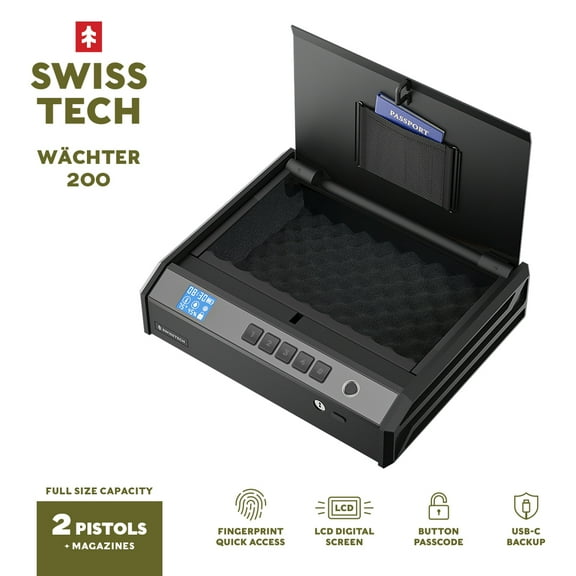 Swiss Tech Wchter 200 Biometric Safe for 2 Handguns with LCD and USB-C