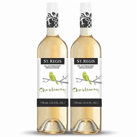 ST. REGIS Non-Alc Chardonnay 25.4 Fl Oz (2 Pack) - Low Calorie and Sugar - Golden Yellow Floral and Fruity Rich Flavor from North of Spain Vineyards