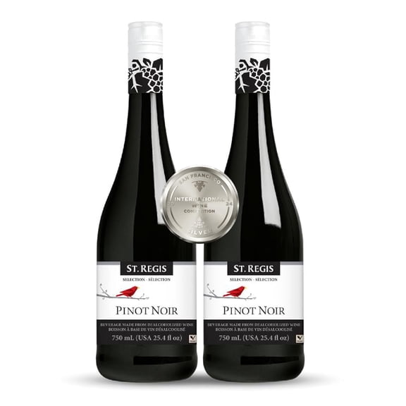ST. REGIS Non-Alc Pinot Noir - Low Calorie, Low Sugar - Refreshing Fruity and Spicy Flavor - Made from 100% Selected Pinot Noir Grapes from Germany - 25.4 Fl Oz / 750ml (2 Pack)