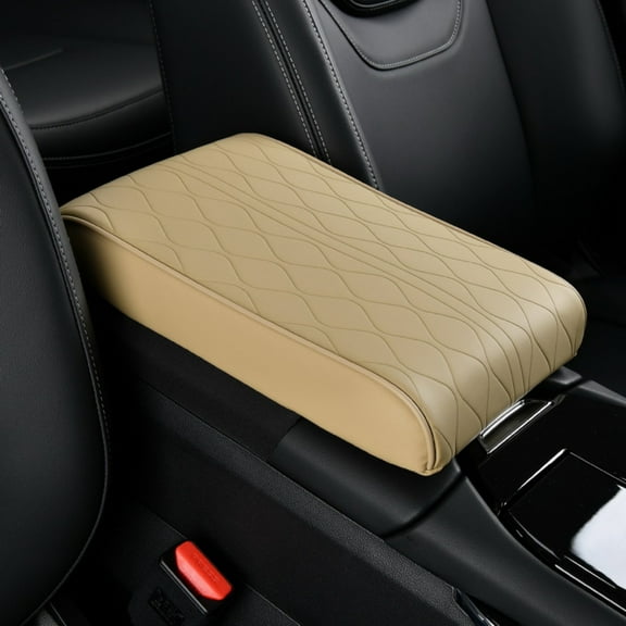 ST SoleMe.Tc Beige Leather Center Console Pad Car Armrest Cushion - Car Arm Rest Covering Vehicle Memory Foam Armrest Box Cover for Car Suv Truck, Water Ripple Style, (L)