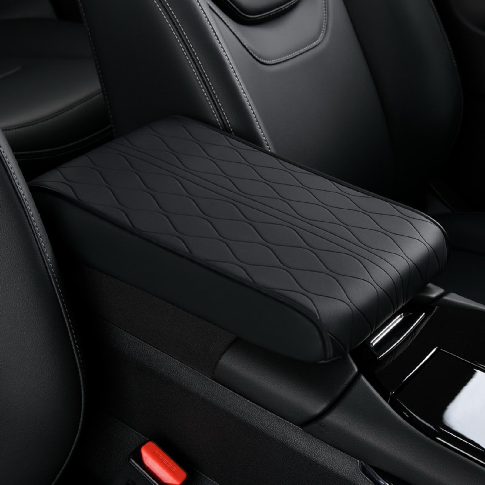 ST SoleMe.Tc Black Leather Center Console Pad Car Armrest Cushion- Car Arm Rest Covering Vehicle Memory Foam Armrest Box Cover for Car Suv Truck, Water Ripple Style, (L)