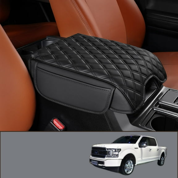 ST SoleMe.Tc Custom Center Console Cover Pad Compatible with 2015-2020 Ford F150 Car Armrest Seat Box Cover Anti-Scratch Protector, Interior Accessories, Double Line Grid with Pocket