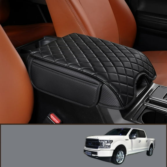 ST SoleMe.Tc Custom Center Console Cover Pad Compatible with 2015-2020 Ford F150 Car Armrest Seat Box Cover Anti-Scratch Protector, Interior Accessories, Large Grid with Pocket