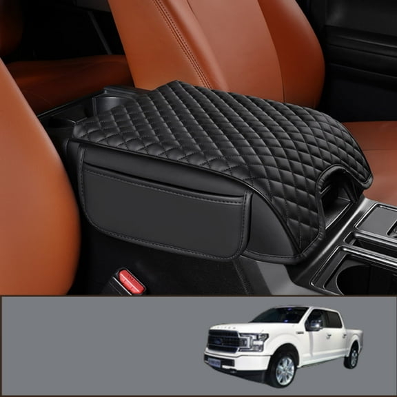 ST SoleMe.Tc Custom Center Console Cover Pad Compatible with 2015-2020 Ford F150 Car Armrest Seat Box Cover Anti-Scratch Protector, Interior Accessories, Small Grid with Pocket