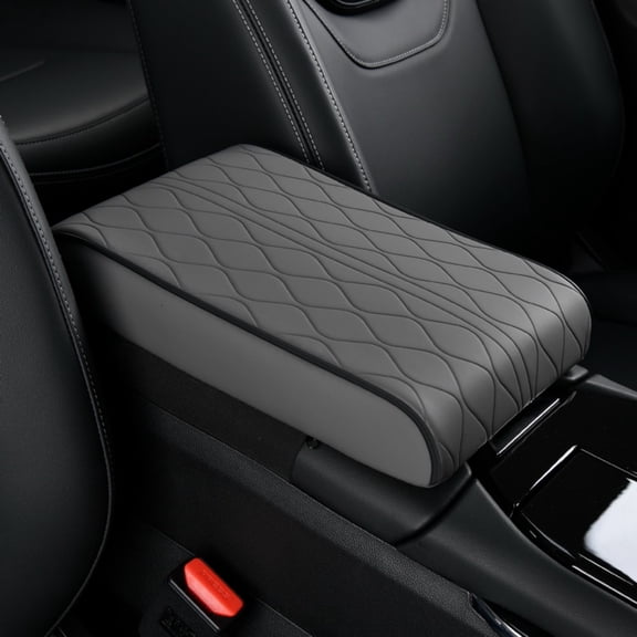 ST SoleMe.Tc Gray Leather Center Console Pad Car Armrest Cushion- Car Arm Rest Covering Vehicle Memory Foam Armrest Box Cover for Car Suv Truck, Water Ripple Style, (L)