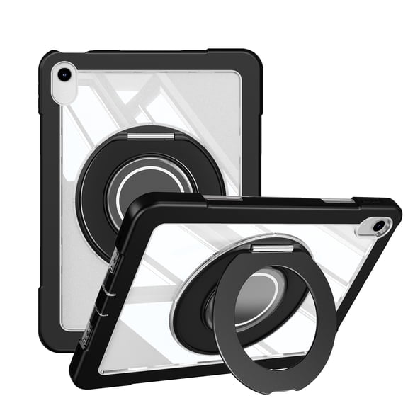 ST SoleMe.Tc for Ipad A16 11th Generation 11 Inch 2025 /10th 10.9 Inch 2022 Gen Case, Slim Crystal Armor Silicon + PC Tablet Cover with 360° Rotating Stand, Anti-Yellowing, Black
