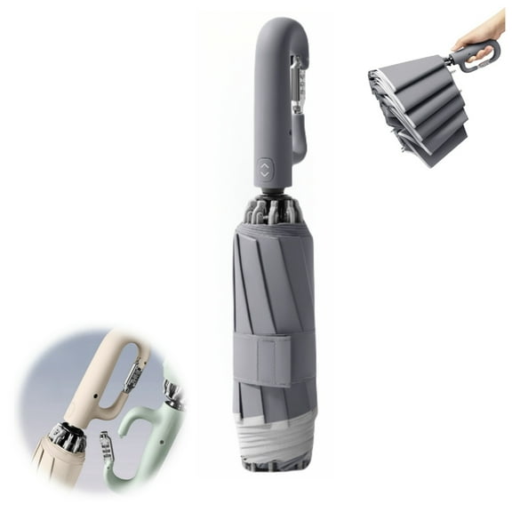 ST SoleMe.Tc Ring Buckle Umbrella with Reflective Safety Strip and Password Lock  Windproof and Waterproof Inverted Umbrella Reverse Folding Design Travel Essentials, Gray