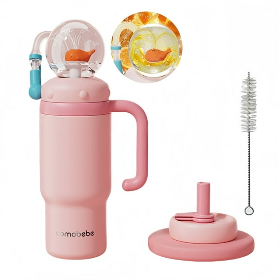 ST SoleMe.Tc Whale Fountain Tumbler with Handle Two Lids– 24oz Stainless Steel Cute Adult Sippy Cup, Leak-Proof, Pincke