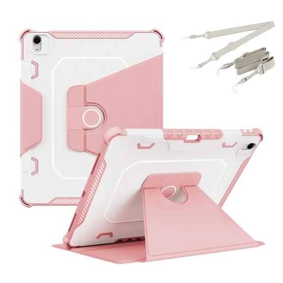 ST SoleMe.Tc for iPad A16 11th Generation 11 Inch 2025 /10th 10.9 Inch 2022 Gen Case with Pencil Holder Shoulder Strap, TPU+PC 360° Rotating Magnetic Cover, Auto Wake/Sleep, Girly Pink
