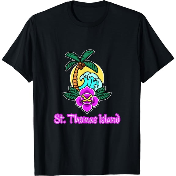 ST. THOMAS ISLAND USVI SUNSHINE PALM PLUMERIA WAVES BEACH T-Shirt