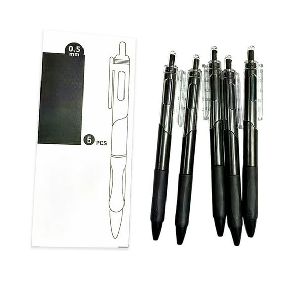 ST Tip Brush Pen, 0.5mm Fast Drying Ballpoint with Push Button Mechanism, Black Retractable Pen for Exams and Note-Taking, 5-Pack Set