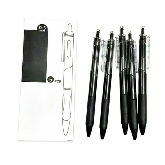 ST Tip Brush Pen, 0.5mm Fast Drying Ballpoint with Push Button Mechanism, Black Retractable Pen for Exams and Note-Taking, 5-Pack Set