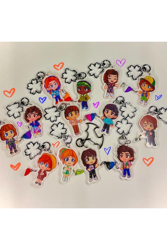 ST mix and match ship pair keychains things byler ronance steddie Lumax 80s horror retro show (1 keychain)