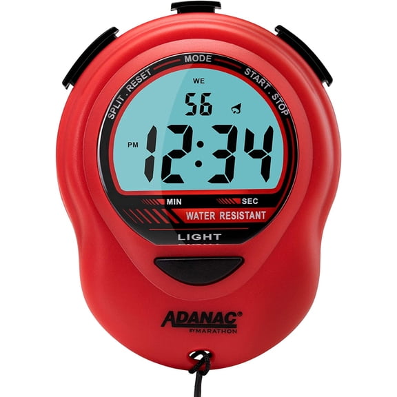 ST083013RD Adanac Digital Glow Stopwatch Timer with Extra Large Display and Digits - Battery Included (Red)
