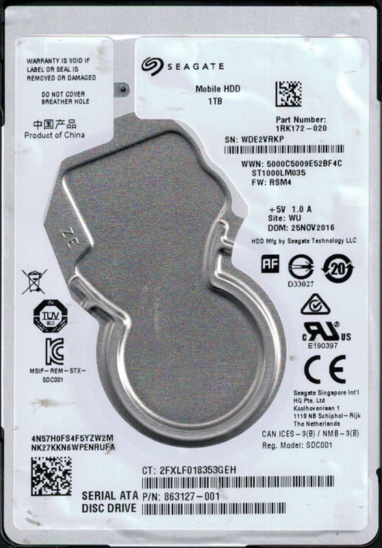 ST1000LM035 P/N: 1RK172-020 F/W: RSM4 WU WDE Seagate 1TB Mobile HDD