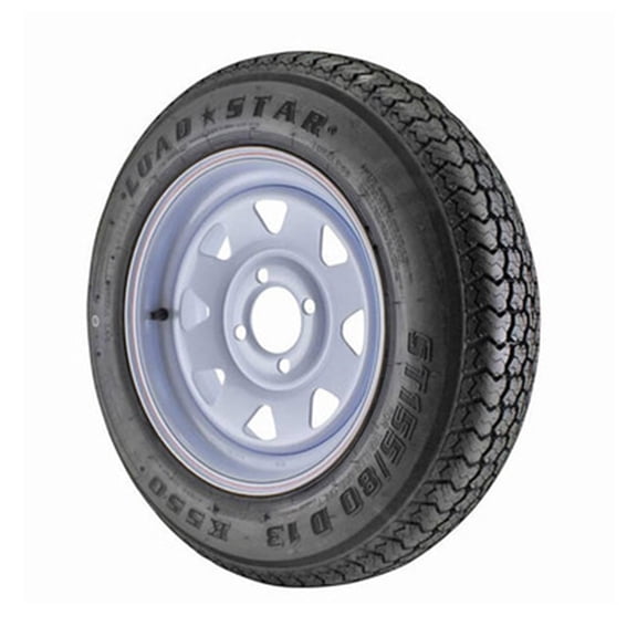 ST155/80D13 Loadstar Trailer Tire Load Range C - 4 on 4" Lug White Spoke Wheel