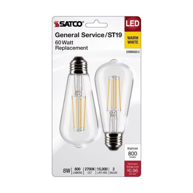 ST19 E26 Medium Filament LED Bulb, Warm White - 60W Equivalence - Pack of 2