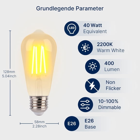 ST19 LED Edison Bulbs 40W Equivalent, 4W Amber Glass Vintage Light Bulbs, 2200K Warm White Dimmable, High CRI 90+, 400LM E26 Base, Decorative LED Filament Bulbs for Pendant, Chandelier, 6 Pack