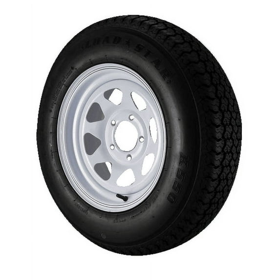 ST205/75D14 Loadstar Trailer Tire LRC on 5 Bolt White Spoke Wheel