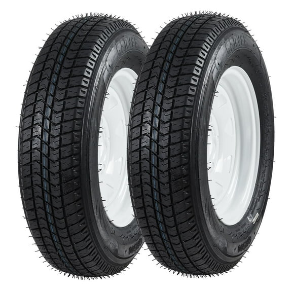ST205/75D14 Trailer Tire and Wheel Assembly, Heavy-Duty Load Range C 6PR, 5 Lug White Modular Wheel, 14 Inch Tires for Utility/Boat/Camper Trailers, Set of 2