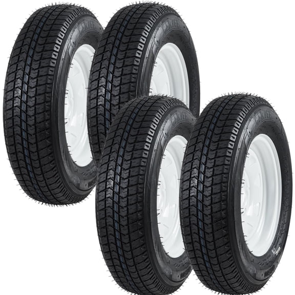 ST205/75D14 Trailer Tire & Wheel Assembly Set of 4, 5-Lug White Rim 14" with Load Range C 6PR, 1760LB Capacity for Utility & Boat Trailers