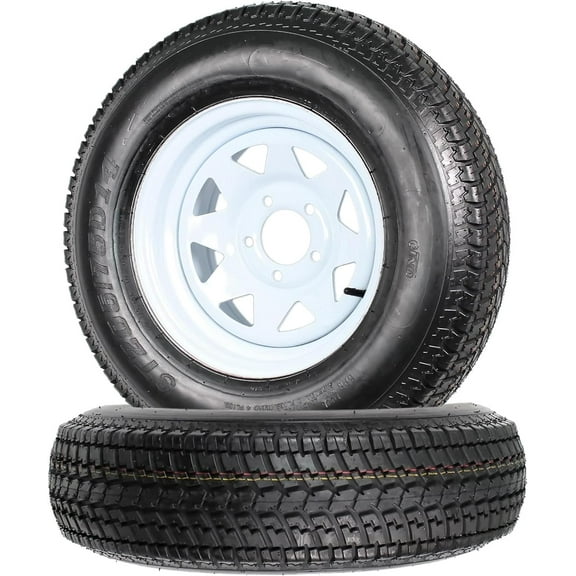 ST205/75D14 Trailer Tires, with 14" Rims, Load Range C 5 Lug Bolt Wheel, 6PR, for Travel/Camper/Landscape/Cargo/Utility/Boat/Horse/Farm/Hauler Trailer