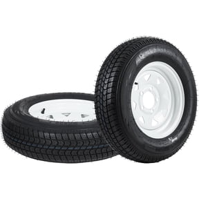 ST205/75D15 Trailer Tire and Wheel Assembly, Heavy-Duty Load Range C 6PR, 5 Lug, 15 Inch White Wheel for Utility/Boat/Camper Trailers, Set of 2
