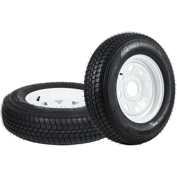 ST205/75D15 Trailer Tire and Wheel Assembly, Heavy-Duty Load Range C 6PR, 5 Lug, 15 Inch White Wheel for Utility/Boat/Camper Trailers, Set of 2