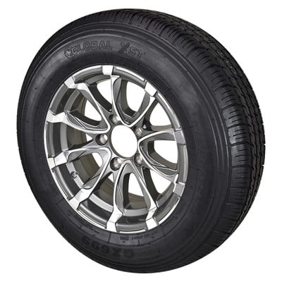 ST205/75R15 Global XST Trailer Tire LRC on 5 Bolt Aluminum RSR Trailer Wheel - Silver Inlay