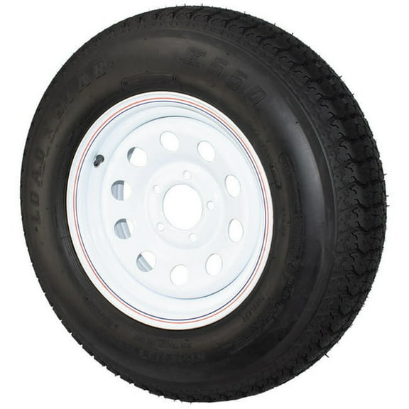 ST215/75D14 Loadstar Trailer Tire LRC on 5 Bolt White Mod Wheel